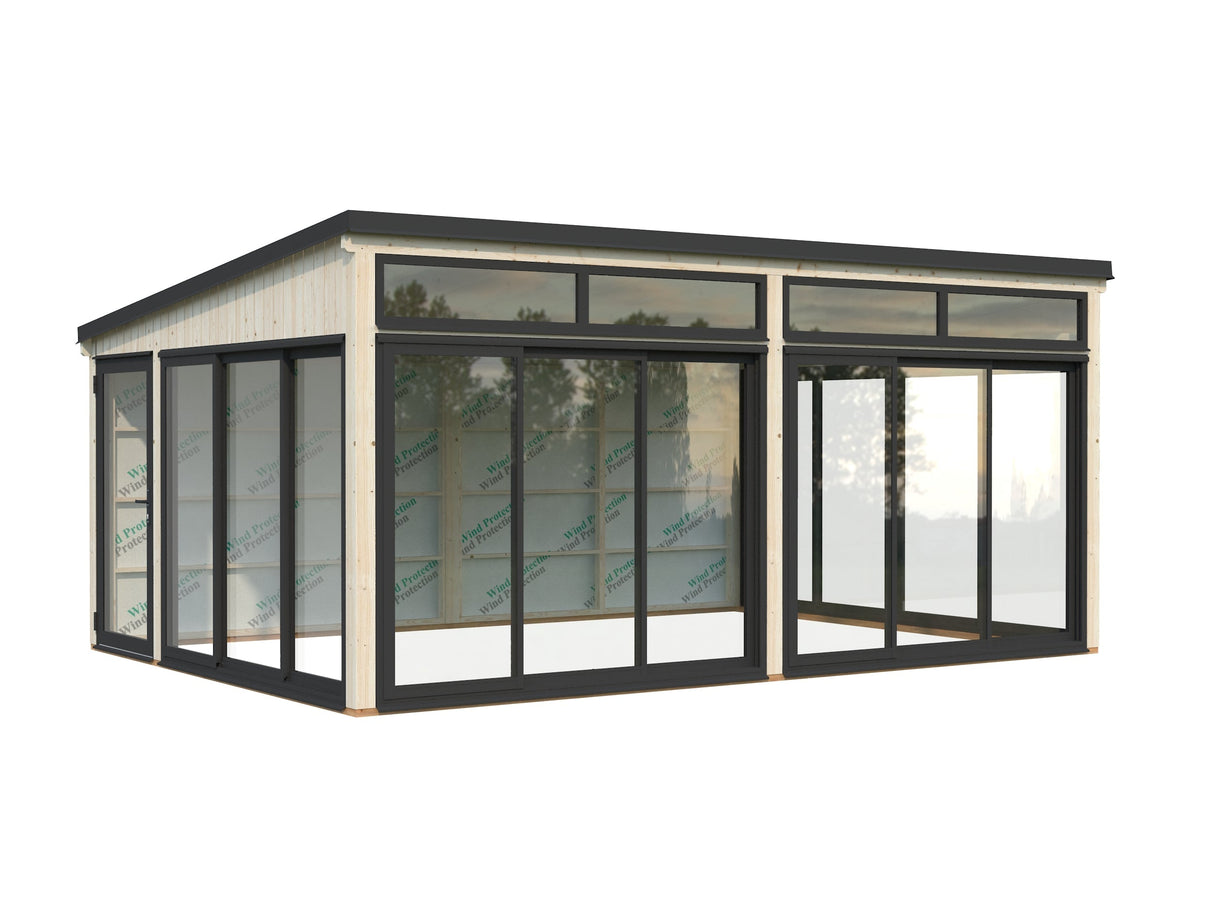 Saga 23,3 m² (5,8x4,2 m | 120x120 mm) Ruumikas ja modernne eraldiseisev klaasaed või suvetuba aeda