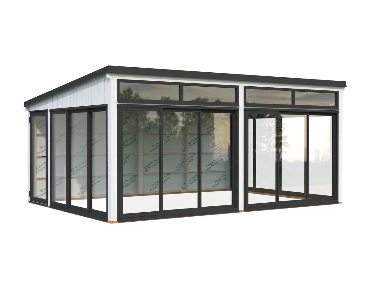 Saga 23,3 m² (5,8x4,2 m | 120x120 mm) Ruumikas ja modernne eraldiseisev klaasaed või suvetuba aeda