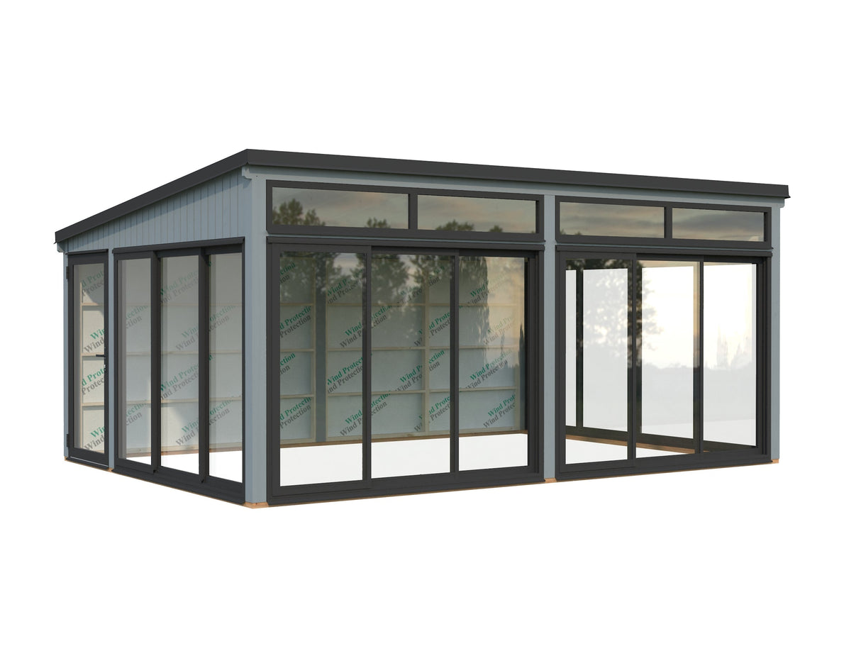 Saga 23,3 m² (5,8x4,2 m | 120x120 mm) Ruumikas ja modernne eraldiseisev klaasaed või suvetuba aeda
