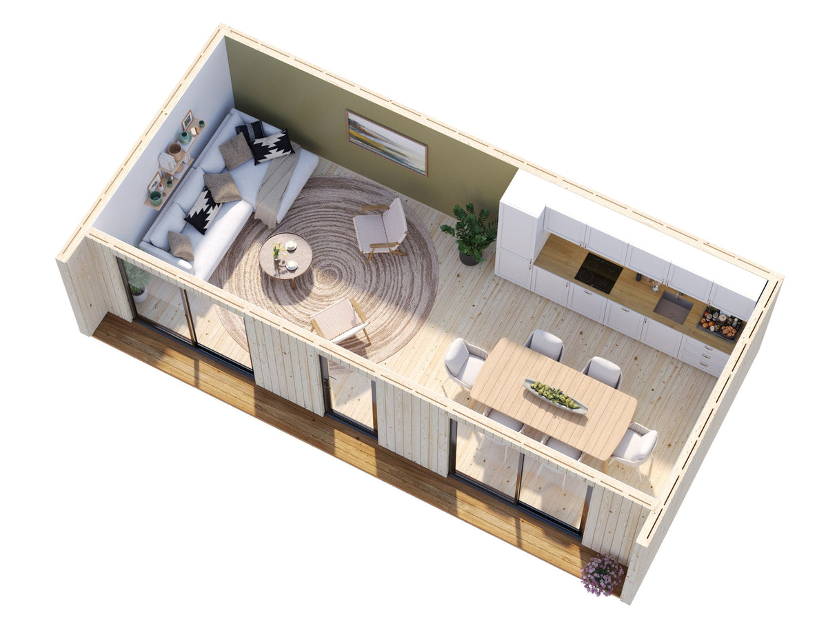 Rebekka 31,8 m² (9,x4,5 m|18 mm) Soojustatav minimaja