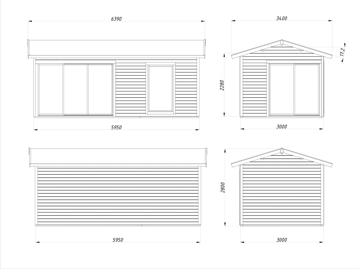 Amanda 17.2m2 (5.95x3m | 44mm) Lükanduste ja modernse nurgalahendusega aiamaja