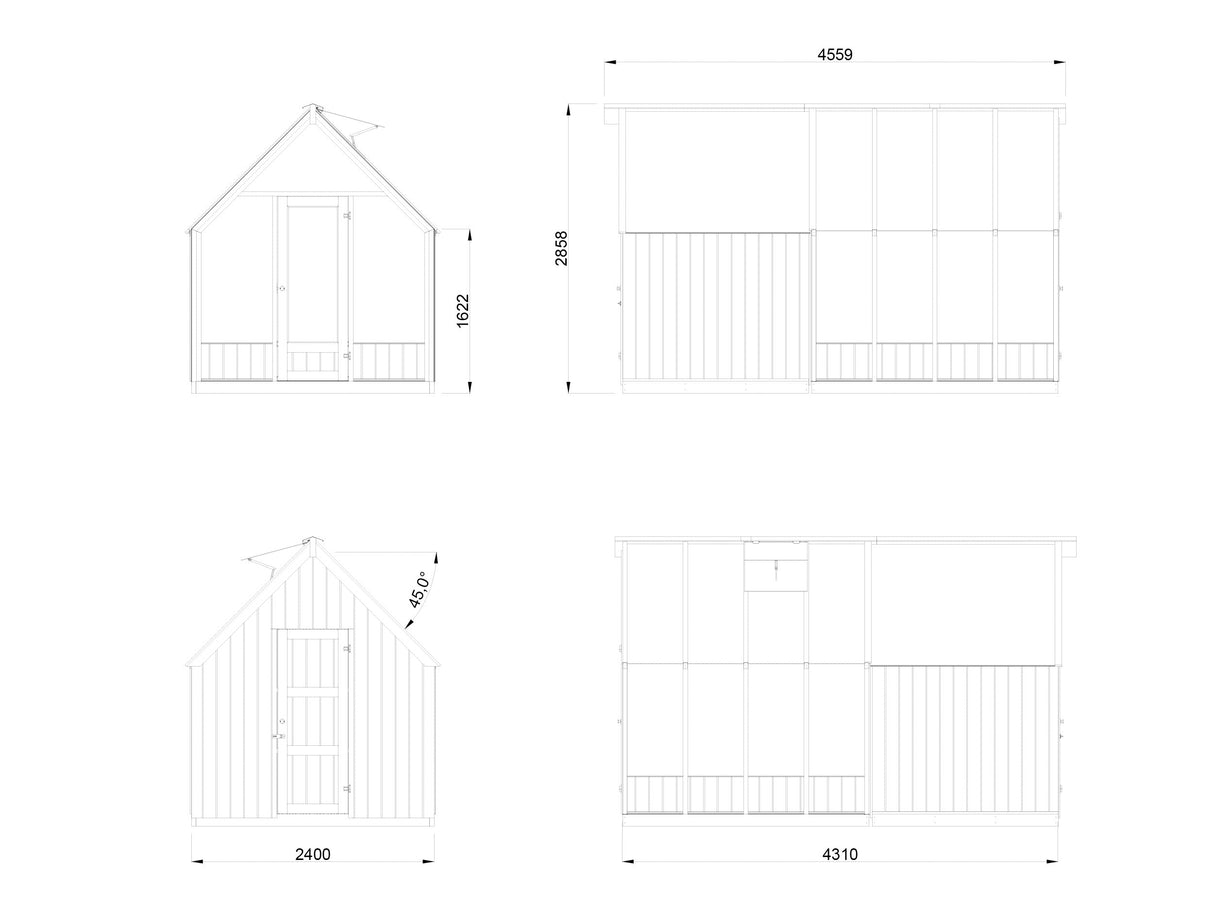 Emilia 5,4 + 4 m² (2,4x4,3 m | 18 mm) Kompaktne kasvuhoone ja kuur – surveimmutatud