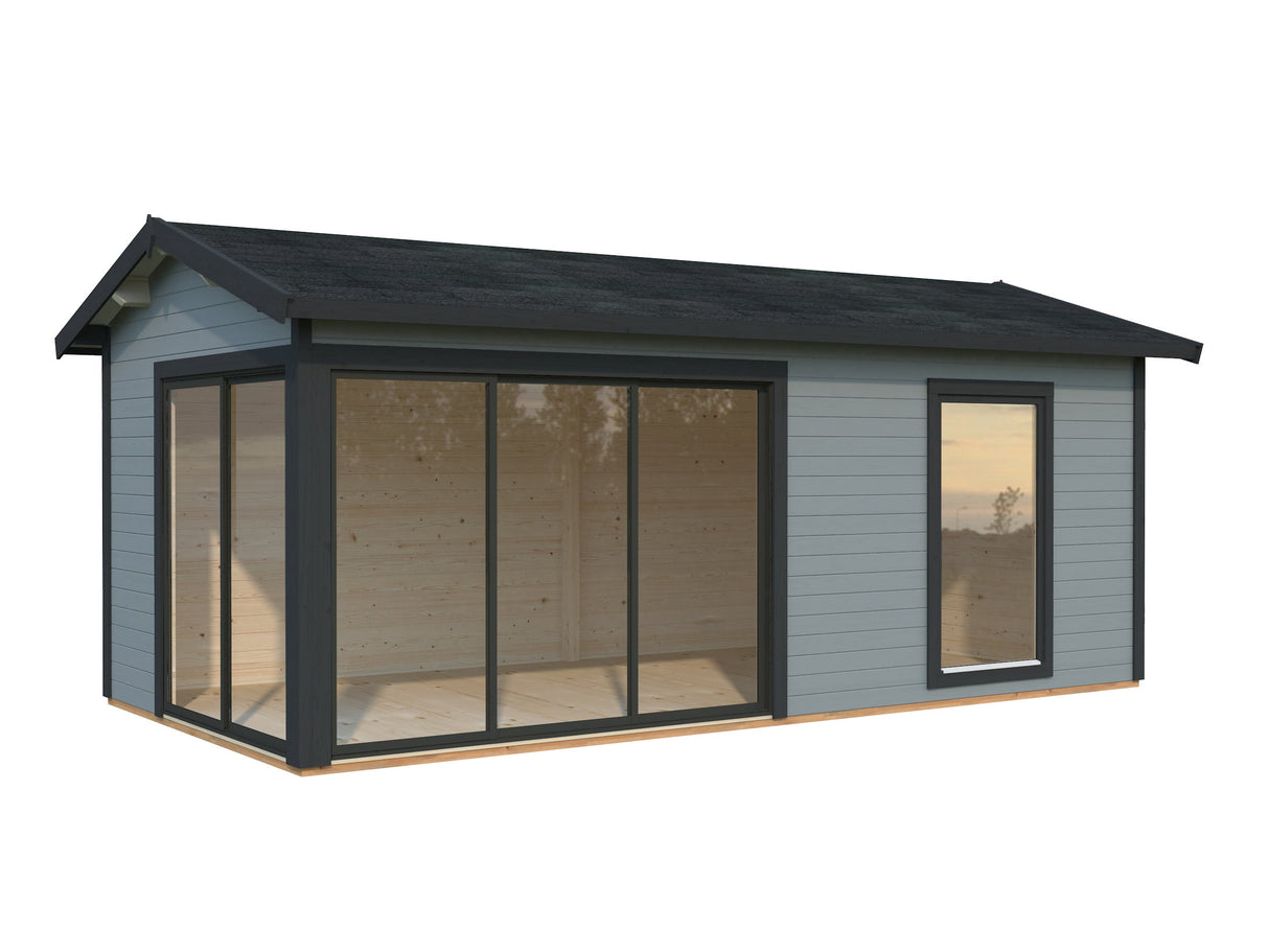 Amanda 17.2m2 (5.95x3m | 44mm) Lükanduste ja modernse nurgalahendusega aiamaja