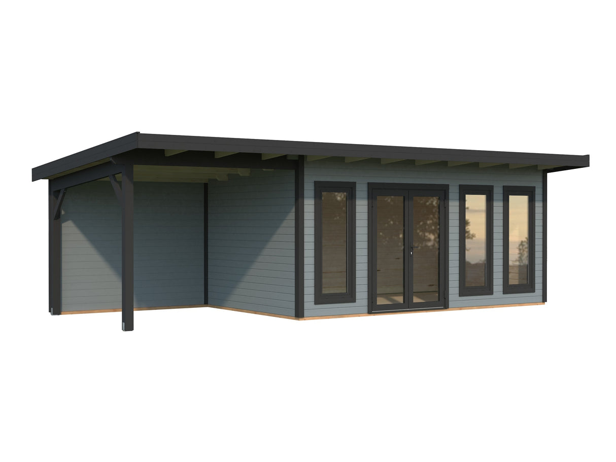 Aurelia 15,2 + 7,9 m² (8,3x3 m | 44 mm) Ruumikas modernne aiamaja katusealusega