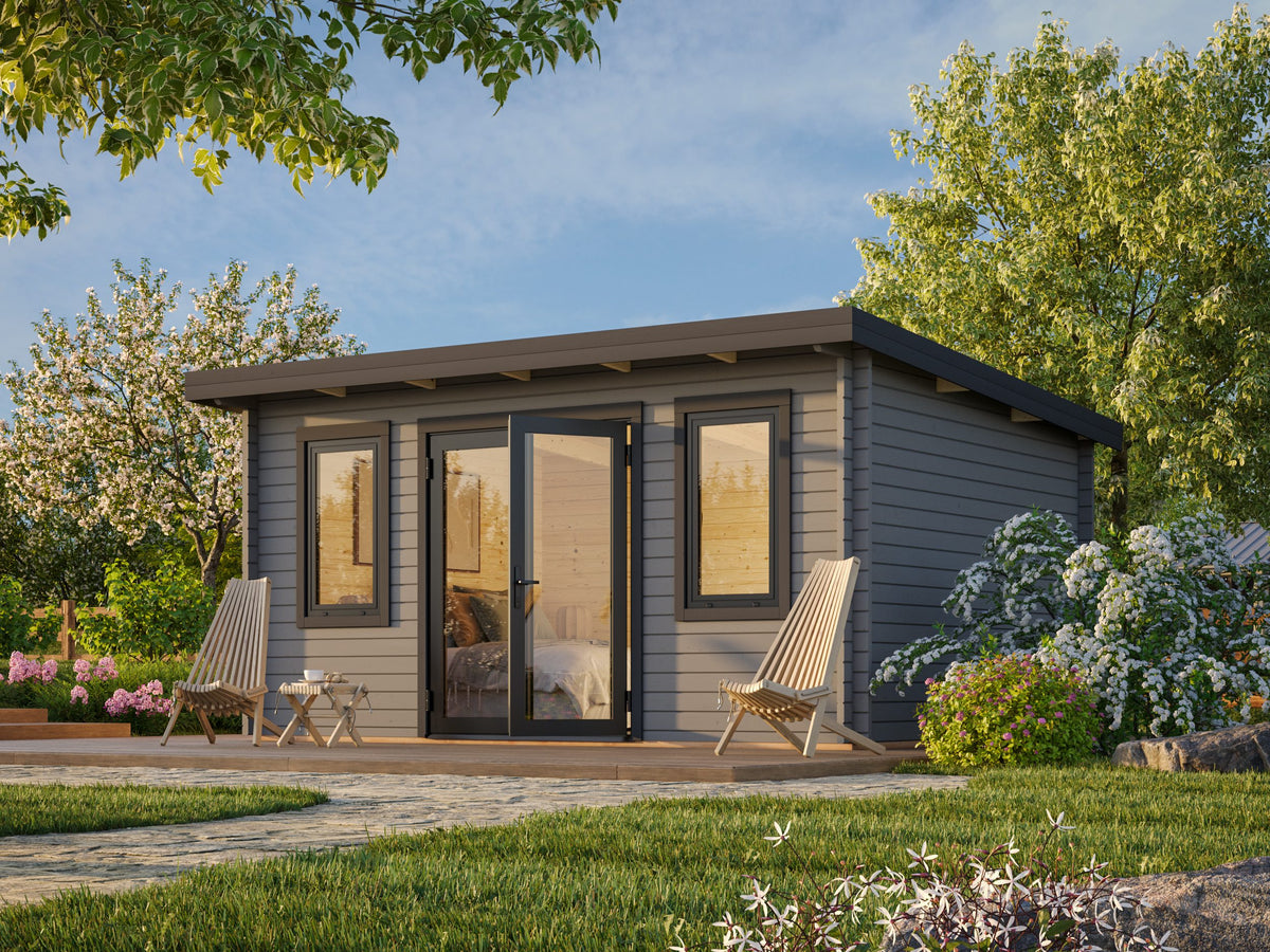Lisa 14.2m2 (4.5x3.3m | 44mm) Lamekatusega freespruss-aiamaja (uuendatud aastal 2024)