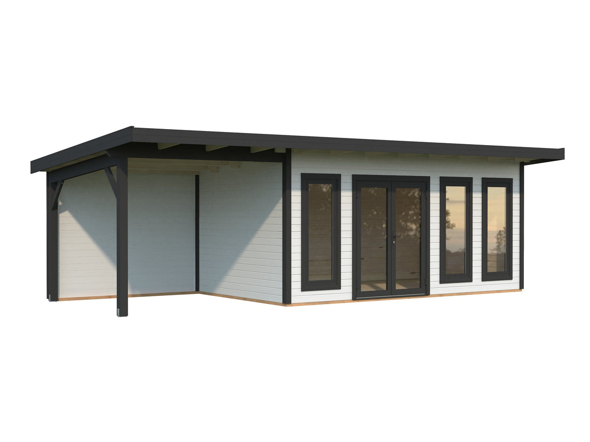 Aurelia 15,2 + 7,9 m² (8,3x3 m | 44 mm) Ruumikas modernne aiamaja katusealusega