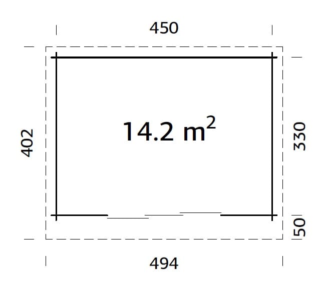 Lea 14.2m2 (4.5x3.3m | 44mm) Kaldkatusega freespruss-aiamaja lükandustega
