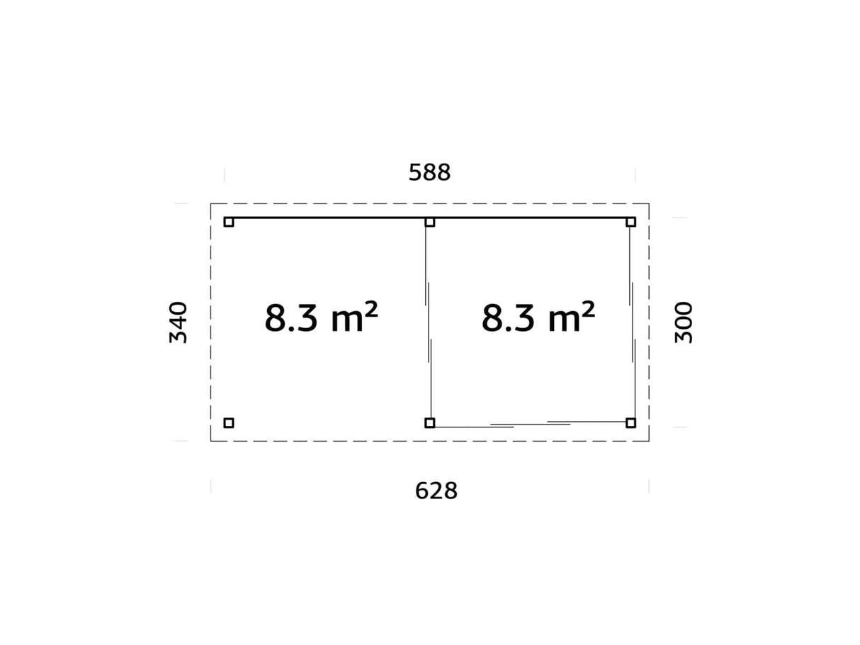 Lenna 16.6m2 Set 406/706 (5.88x3m) Kolme lükandukse ja varikatusega paviljon