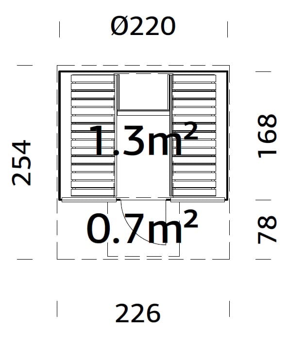 Anita 1.3+0.7m2 (2.2x2.5m | 42mm) Klaasseinaga torusaun