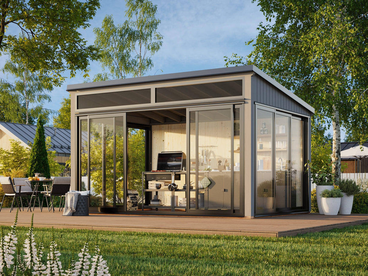 Saga 11,6 m² (4,2x3 m | 120x120 mm) Kompaktne eraldiseisev klaasaed või suvetuba aeda