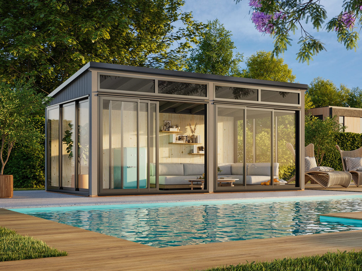 Saga 16,6 m² (4,2x4,2 m | 120x120 mm) klaaspaviljon või suvetuba aeda