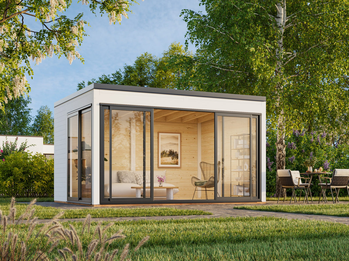 Serena 1 (4,2x3,2 m | 12,6 m² | 44 mm) Modernne klaaspaviljon aeda – alumiiniumuksed ja -aknad (ühekordne või topeltklaas)