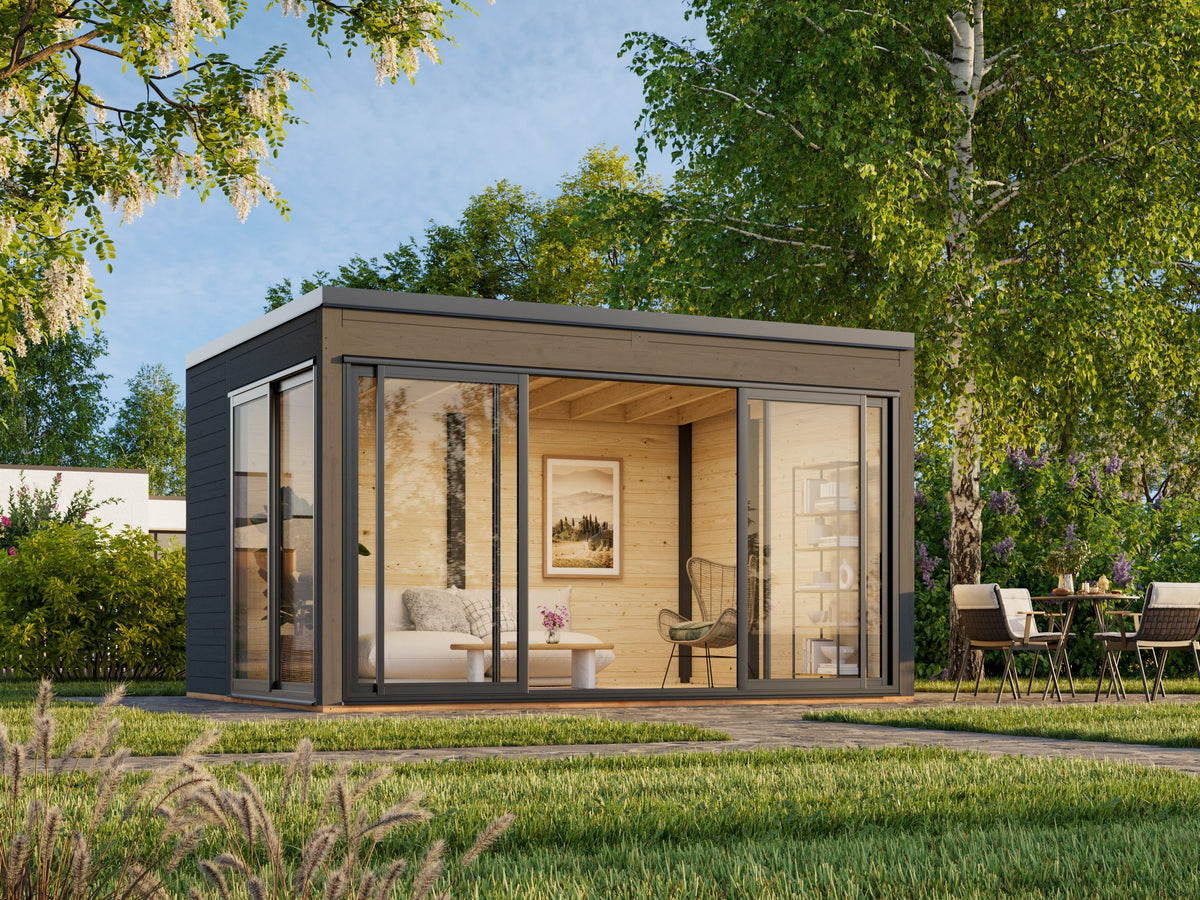 Serena 1 (4,2x3,2 m | 12,6 m² | 44 mm) Modernne klaaspaviljon aeda – alumiiniumuksed ja -aknad (ühekordne või topeltklaas)