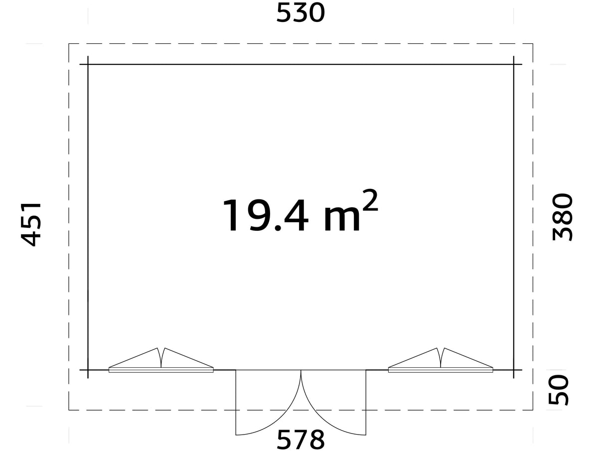 Lisandra 19,4 m² (5,5x4 m | 44 mm) Aiamaja alumiiniumuste ja -akendega