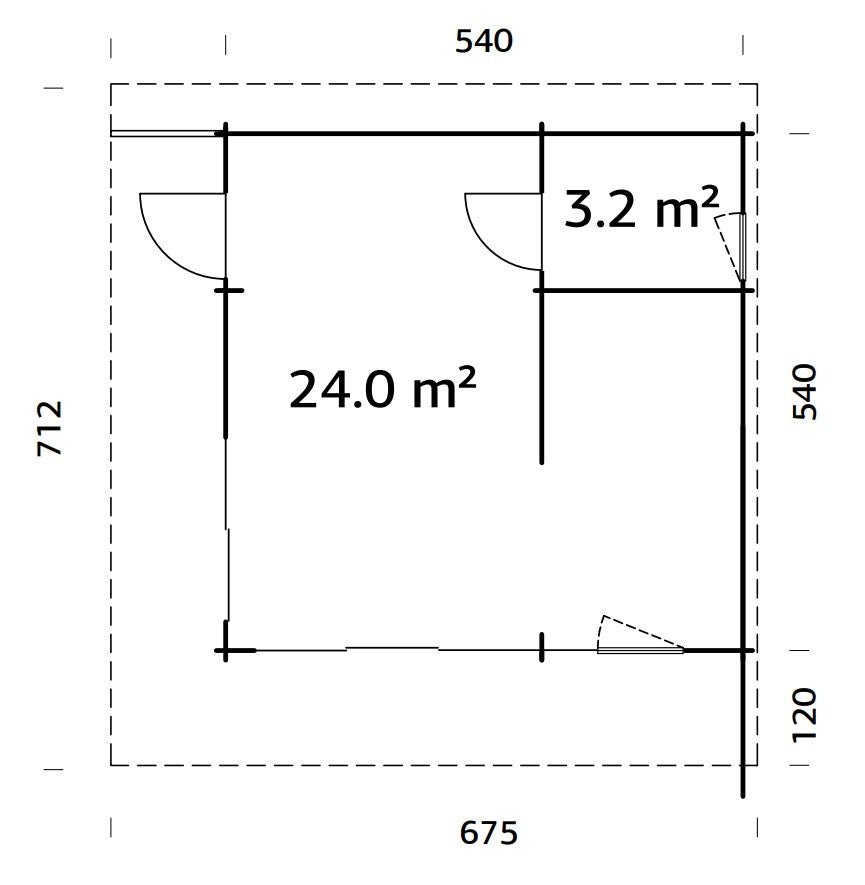 Cecilia 27.2m2 (5.4x5.4m | 70mm) Mitmeruumiline suvemaja alumiiniumakende ja -ustega