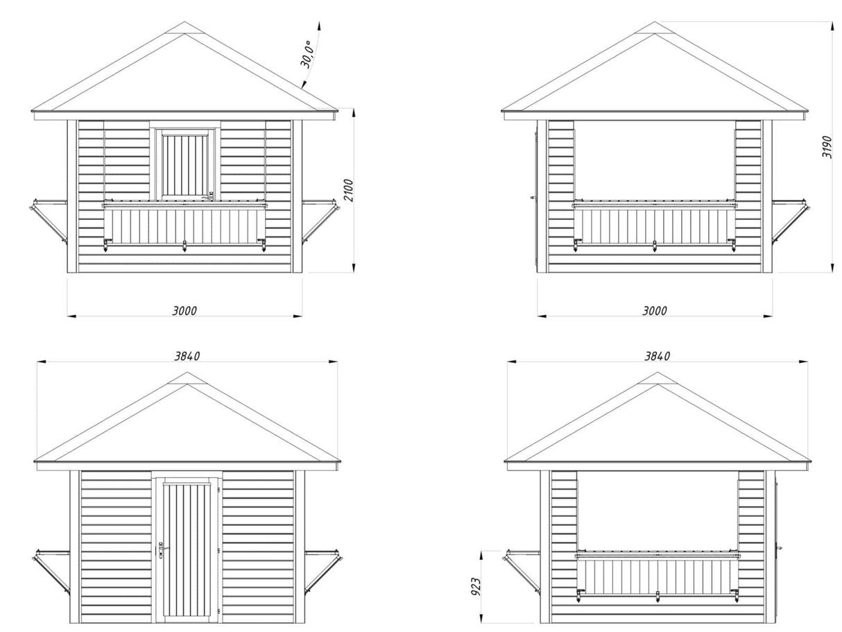 Bianca 8.3m2 Set 106 (3x3m) Kolme lukustatava luugiga kiosk