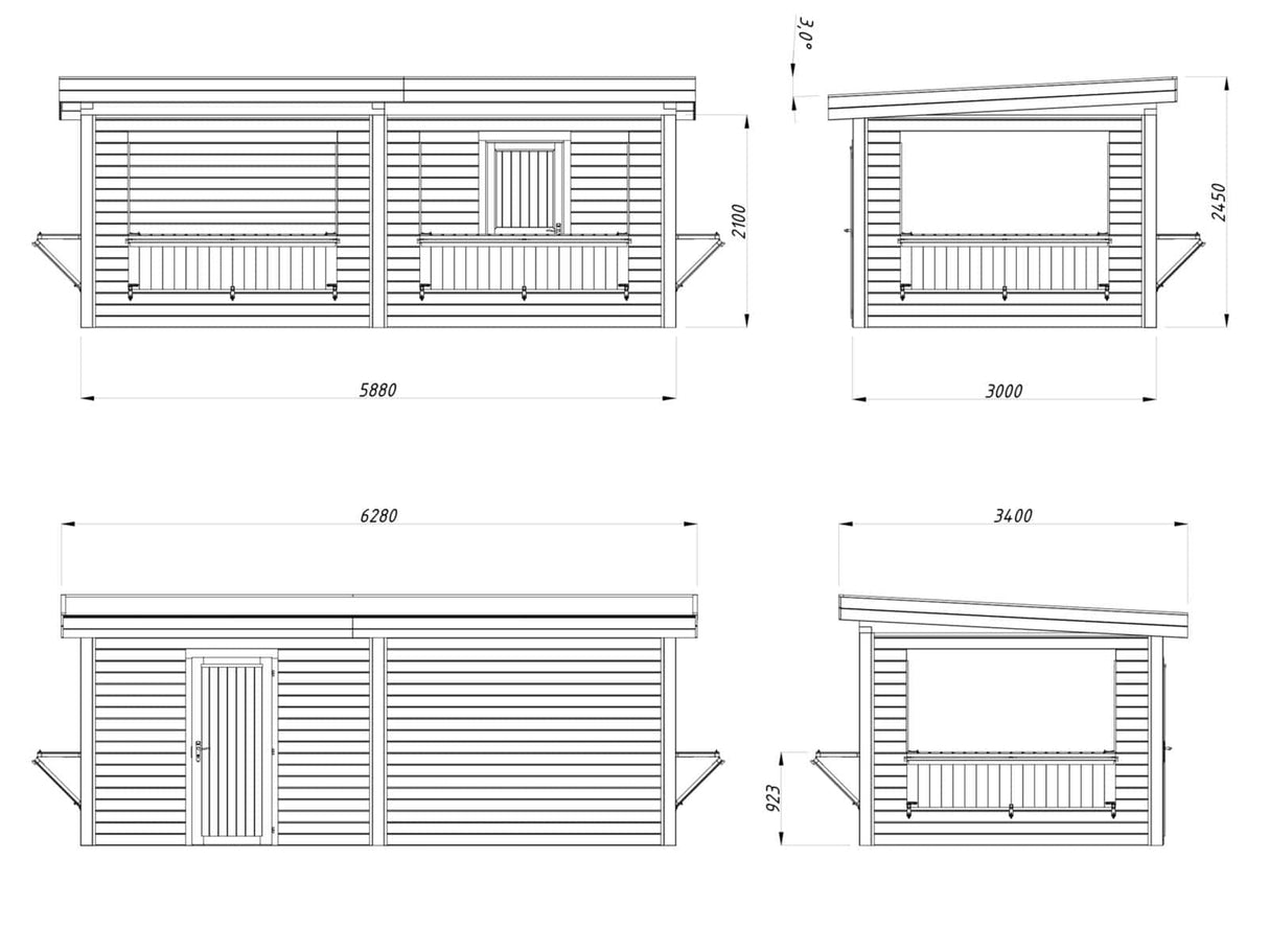 Lenna 16.6m2 Set 312 (5.88x3m) Lamekatuse ja nelja luugiga kiosk