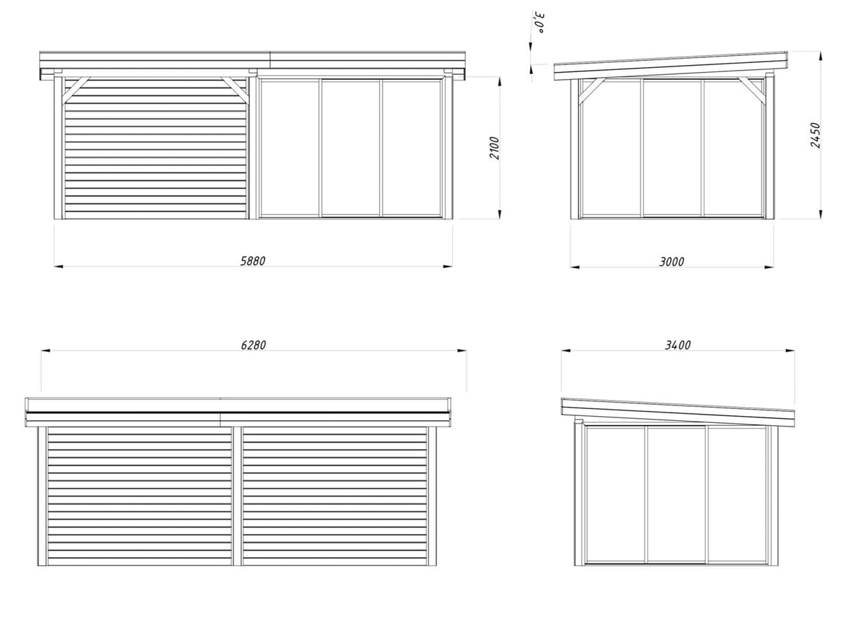 Lenna 16.6m2 Set 406/706 (5.88x3m) Kolme lükandukse ja varikatusega paviljon