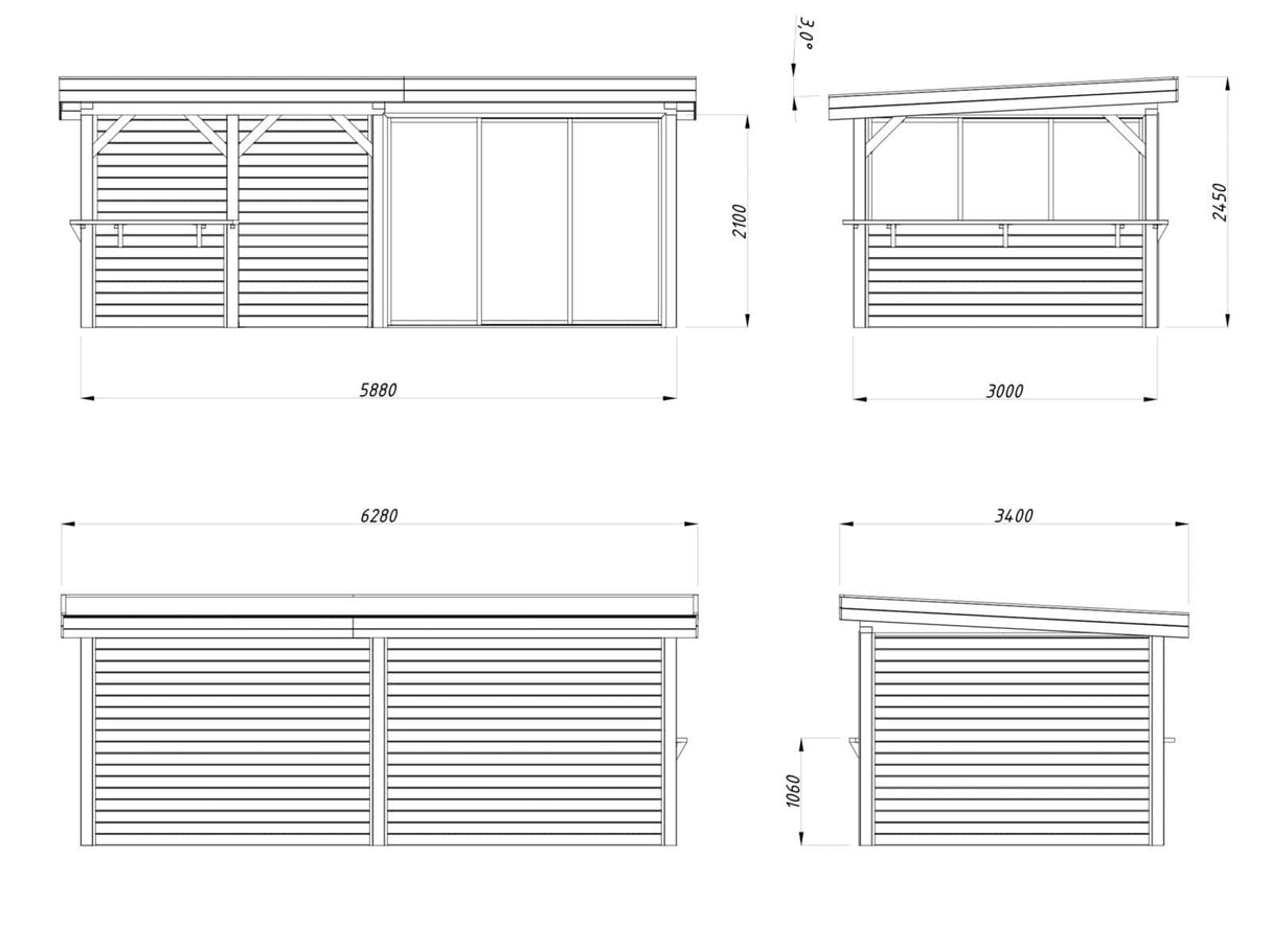 Lenna 16.6m2 Set 407/707 (5.88x3m) Kahe lükandukse ja väliköögiga paviljon
