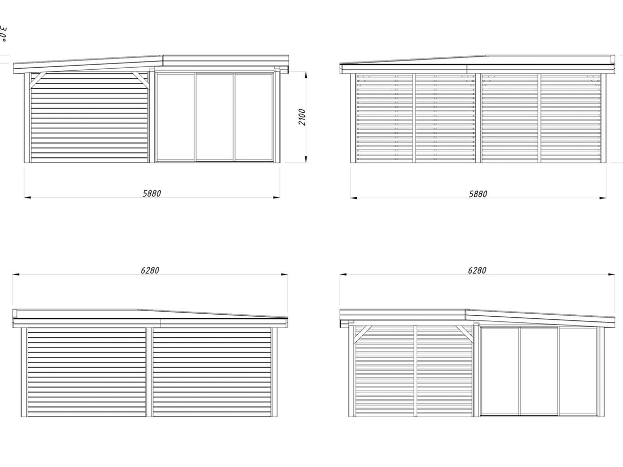 Lenna 24.9m2 Set 411/711 (5.88x5.88m) L-kujuline lamekatusega lükandustega paviljon võreseintega