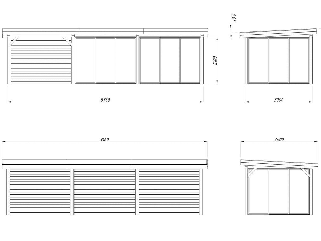 Lenna 24.9m2 Set 417/717 (8.76x3m) Lamekatuse ja kolme lükanduksega suur paviljon varikatusega