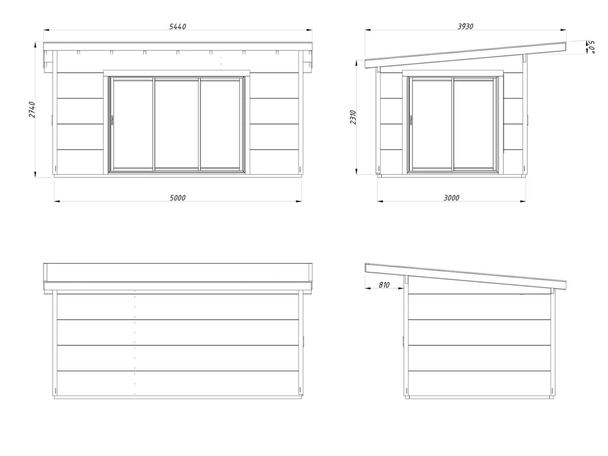Grace 14.1m2 (5x3m | 56mm) Liimpuitelementidest aiamaja topeltklaasiga lükandustega