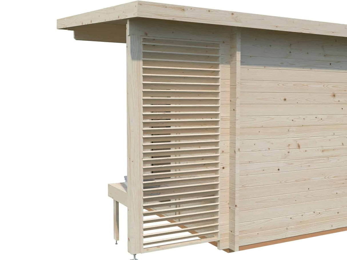 Sanna 6.8m2 (3.5x2.1m | 44mm) Modernne freesprussist saunamajake riietusruumiga