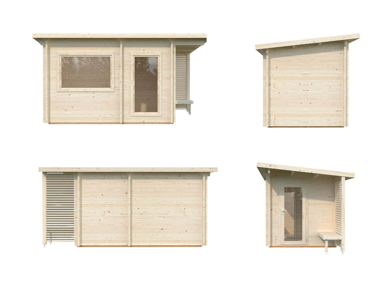 Sanna 6.8m2 (3.5x2.1m | 44mm) Modernne freesprussist saunamajake riietusruumiga