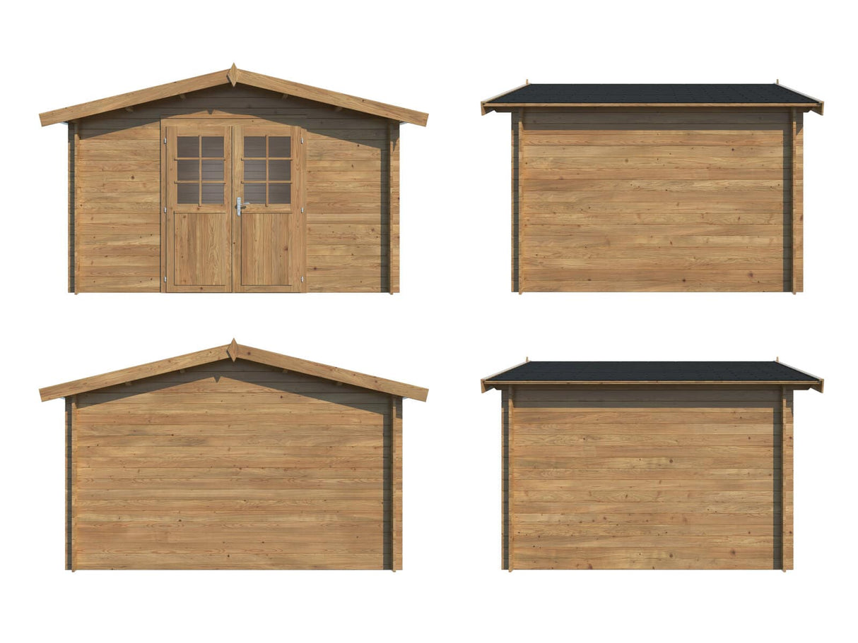 Valentine 9m2 (3.38x2.76m | 28mm) Süvaimmutatud freespruss-aiakuur kahepoolse uksega