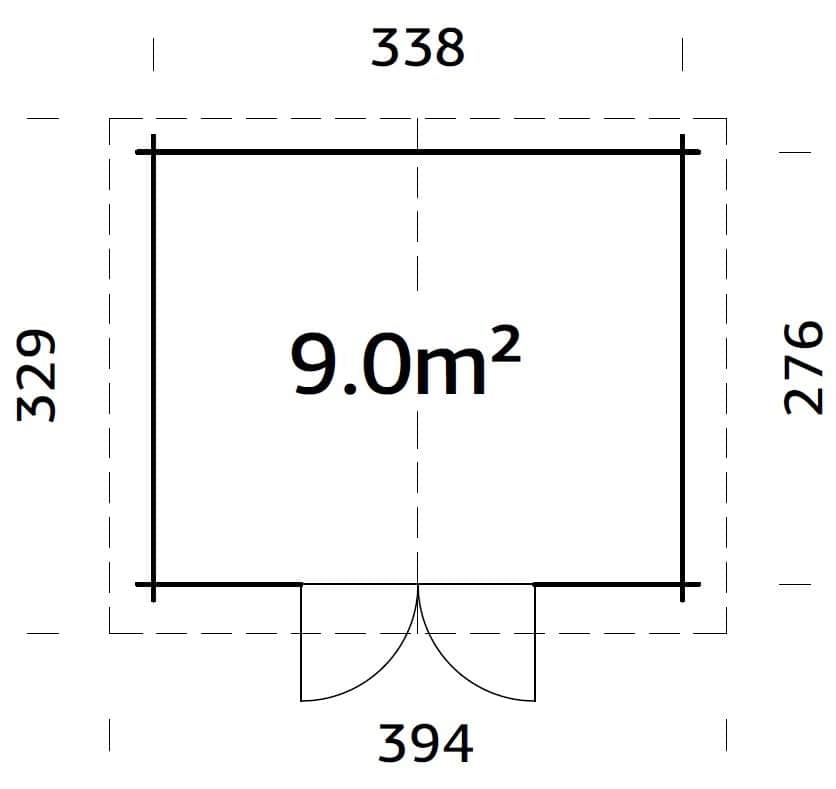 Alice 9m2 (3.38x2.76m | 28mm) Süvaimmutatud aiakuur kahepoolse uksega