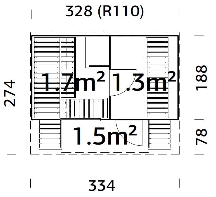 Anette 3+1.5m2 (3.28x2.7m | 42mm) Ovaalsaun
