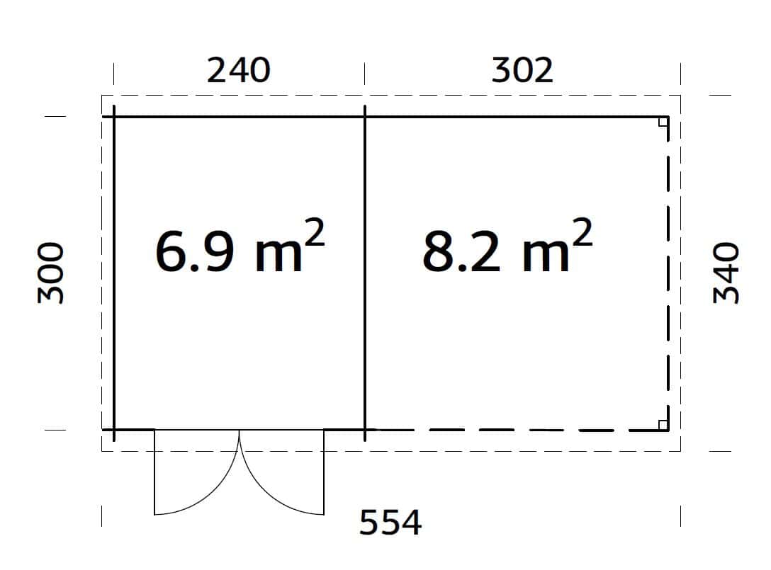 Ella 6.9+8.2m2 (5.3x3m | 28mm) Varikatusega aiakuur
