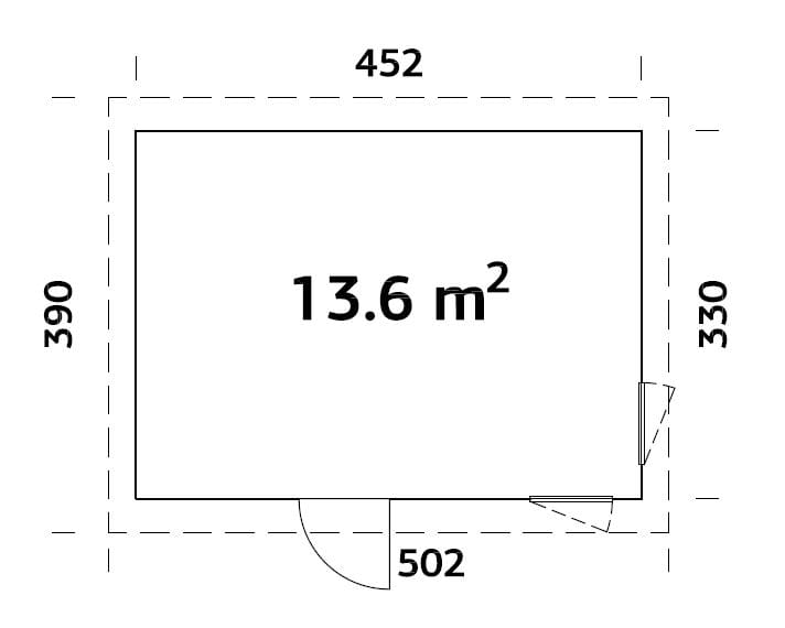Etta 13.6m2 (4.52x3.3m | 18mm) Valmis seinaelementidest kaldkatusega aiamaja