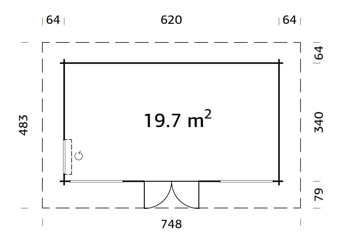 Heidi 19.7m2 (6.2x3.4m | 70mm) Kaldkatusega freespruss-aiamaja