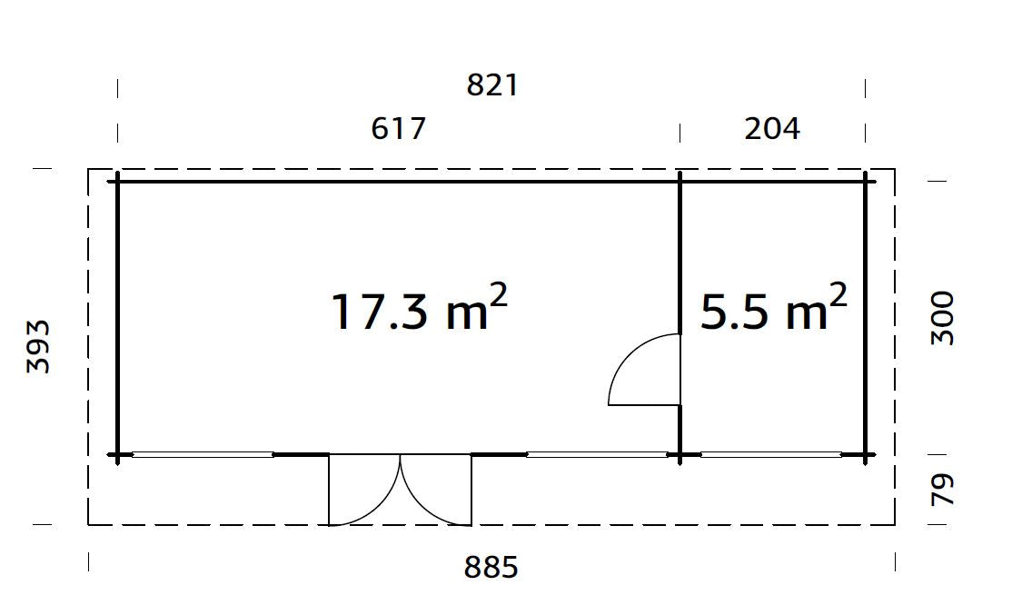 Heidi 22.8m2 (8.2x3m | 70mm) Kaldkatusega kahetoaline suur freespruss-aiamaja