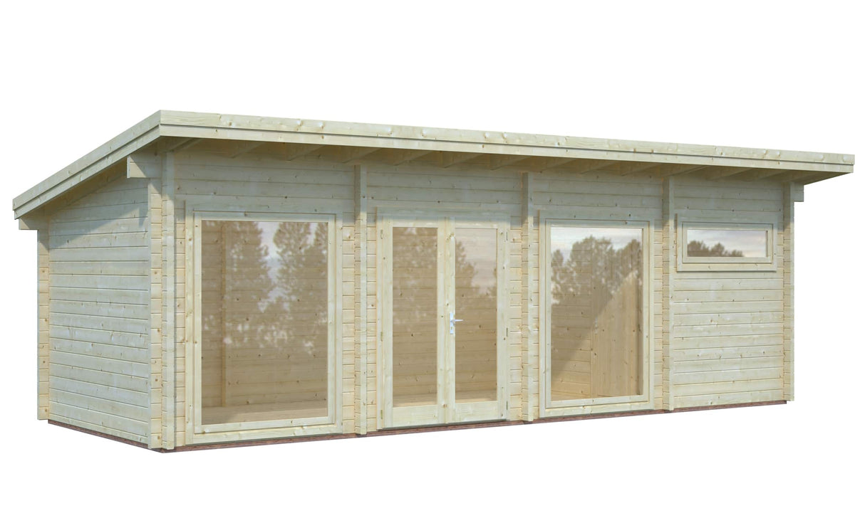 Heidi 22.8m2 (8.2x3m | 70mm) Kaldkatusega kahetoaline suur freespruss-aiamaja