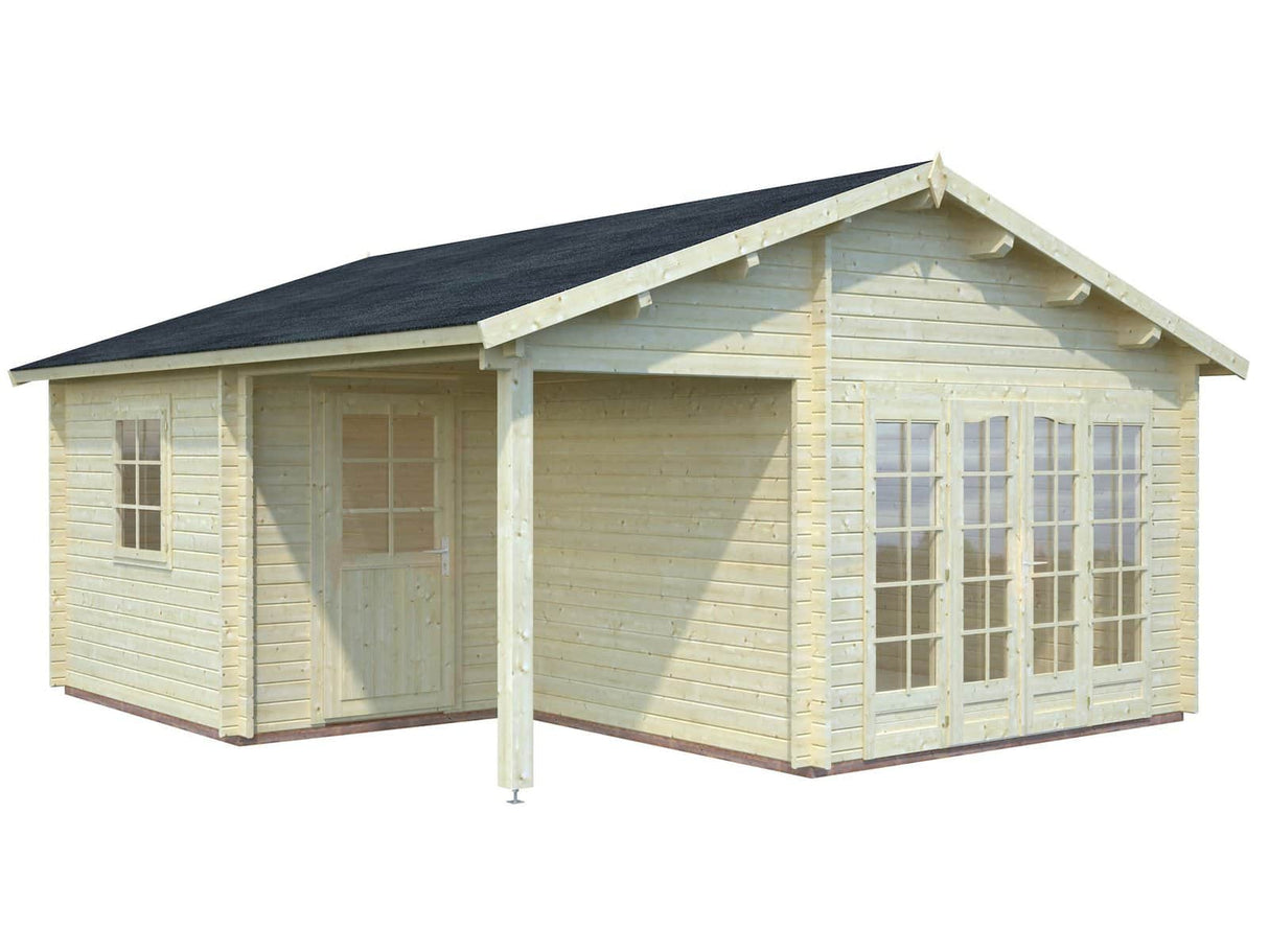 Irene 21,9+5,2 m2 (5.1x5.5m | 44mm) Varjualusega freespruss-aiamaja