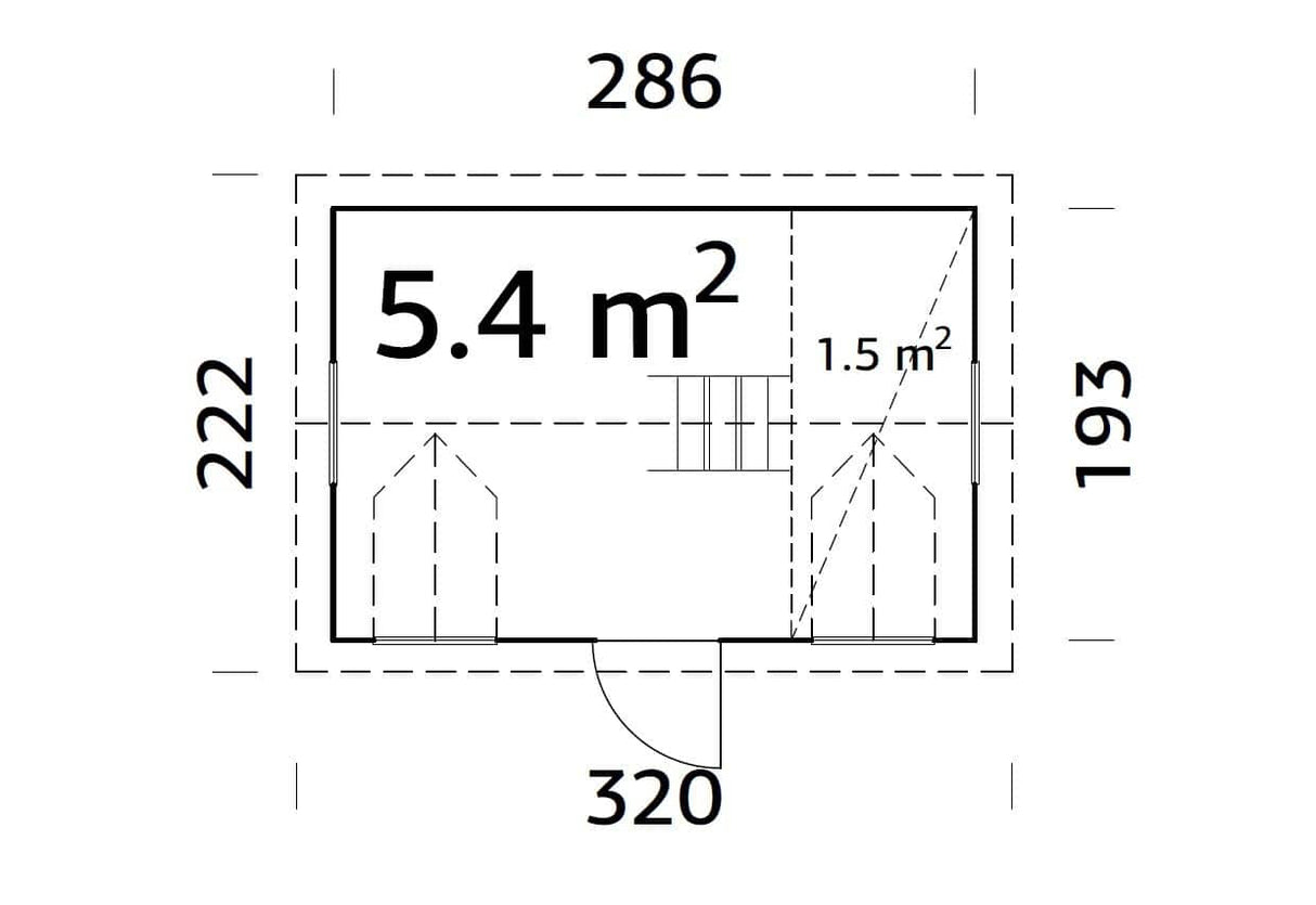 Marie 5.4m2 (2.86x1.93m | 16mm) Valmis seinaelementidest ruumikas mängumaja magamislavatsiga