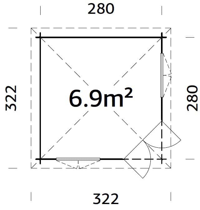 Melanie 6.9m2 (2.8x2.8m | 44mm) Ruudukujuline freesprusspaviljon