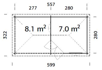 Melanie 7+8.1m2 (5.57x2.8m | 28mm) Varikatusega freesprusspaviljon