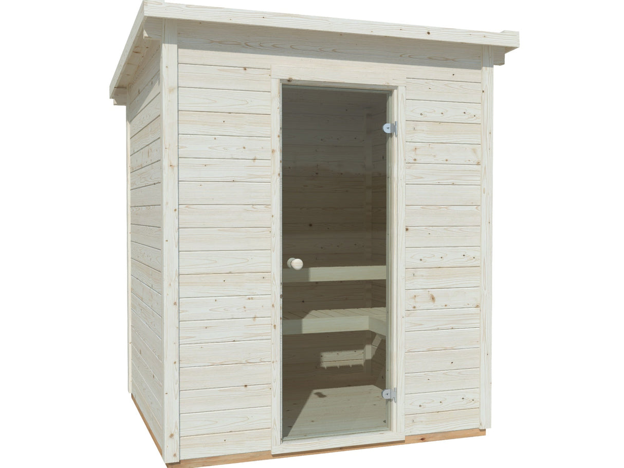 SAUNAKOMPLEKT Eir (2,6m2 | 1,8x1,6m |44mm) Aiasaun koos kerise, kivide ja katusekattega