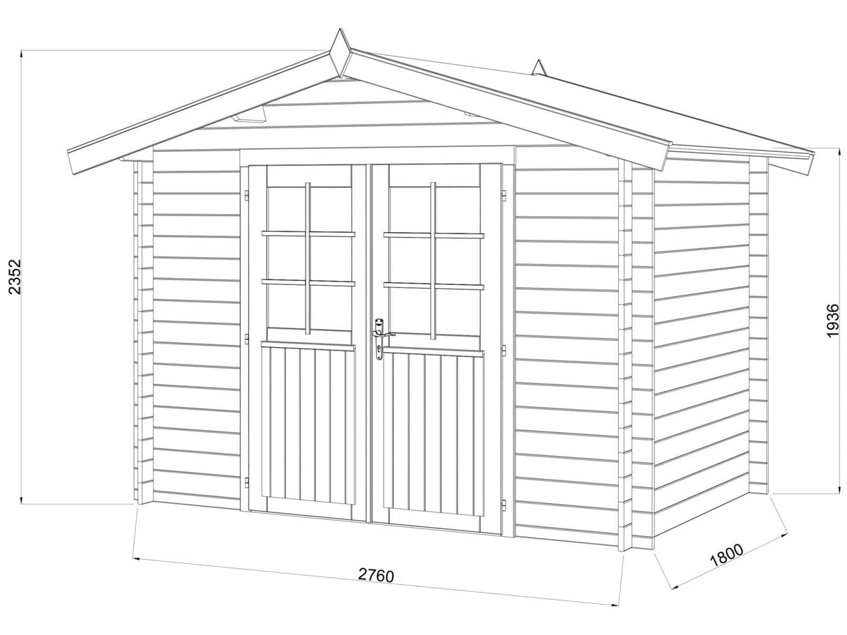 Valentine 4.7m2 (2.76x1.8m | 28mm) Süvaimmutatud freespruss-aiakuur kahepoolse uksega
