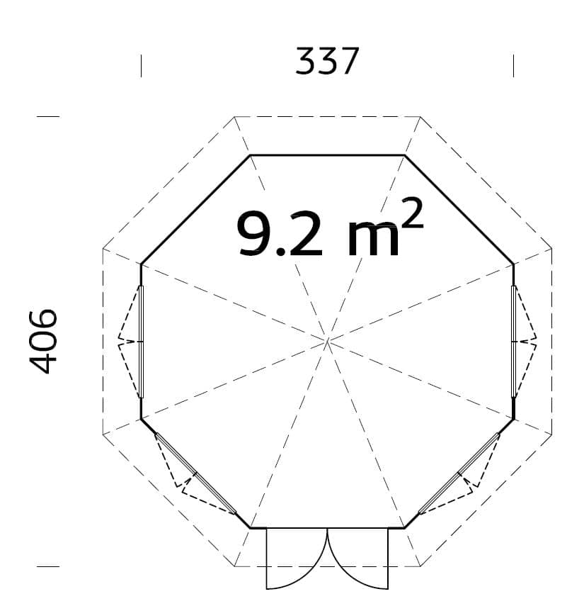 Veronica 4 9.2m2 (3.37x3.37m | 34mm) Valmis seinaelementidest nelja aknaga paviljon