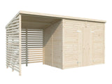 Leif 4.5+2.9m2 (4.6x1.7m | 16mm) Valmis seinaelementidest praktiline aiakuur varikatusega