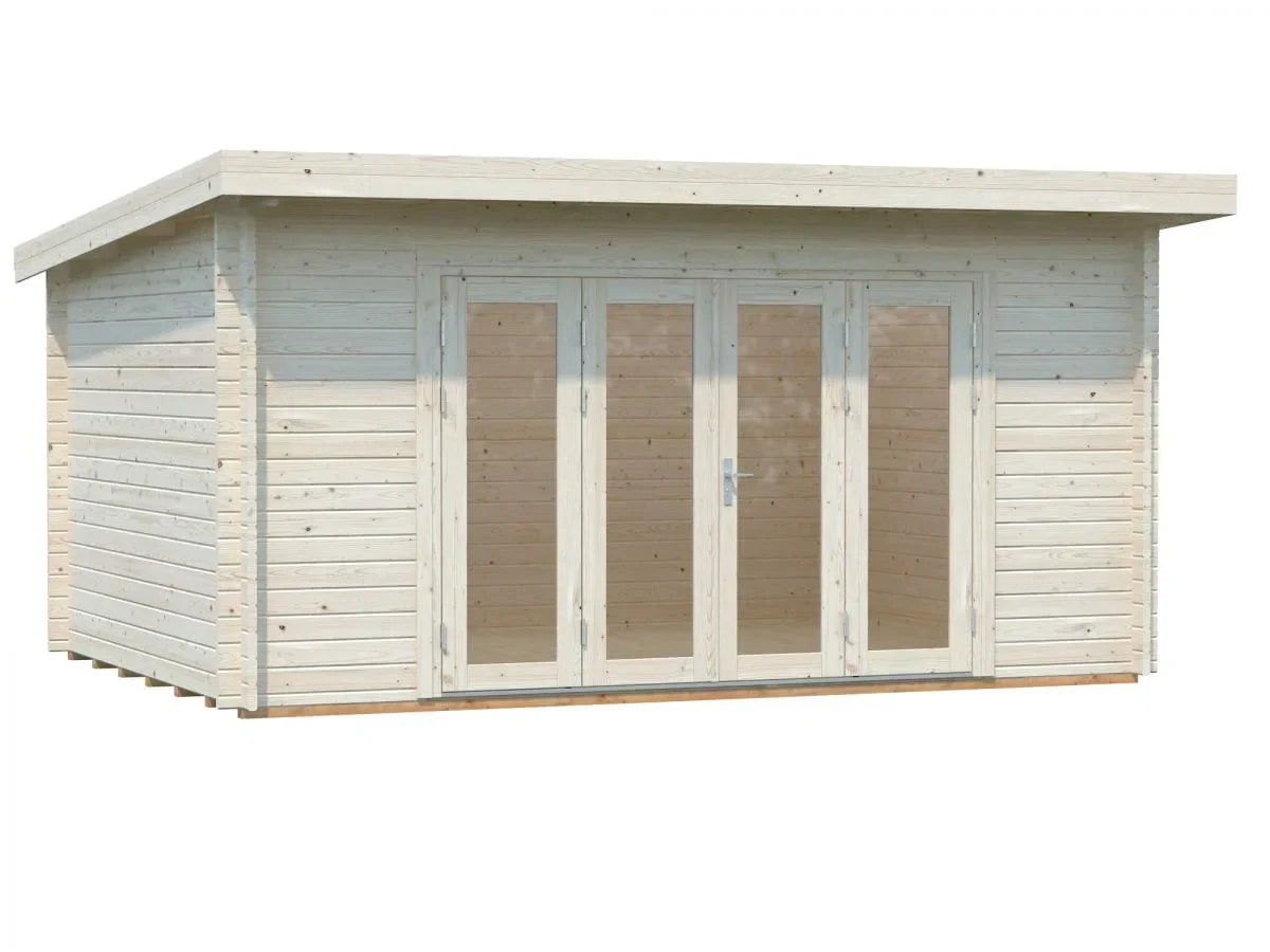 Lea 14.2m2 (4.5x3.3m | 44mm) Ruumikas freespruss-aiamaja kaldkatuse ja volditavate ustega