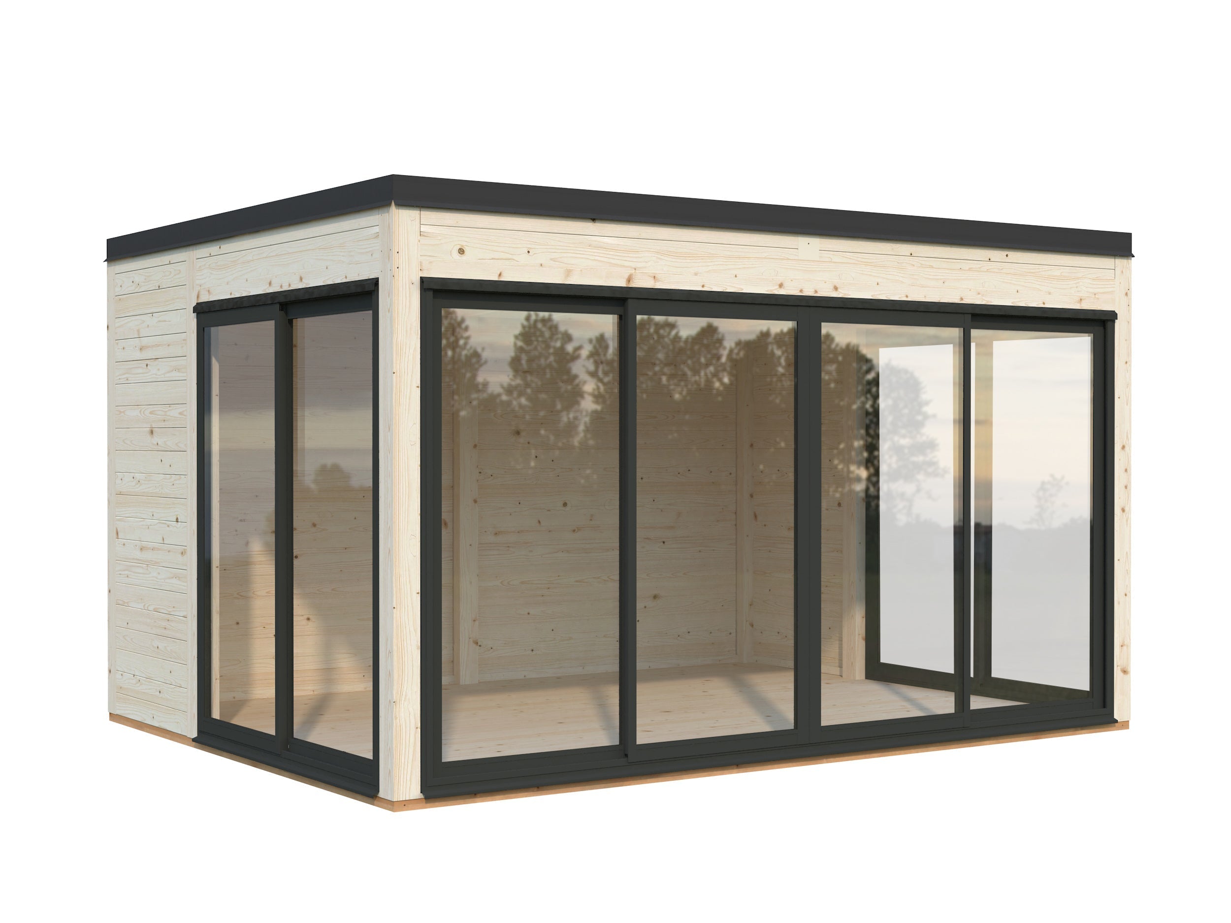 Serena 2 (4,2x3,2 m | 12,6 m² | 44 mm) Modernne klaaspaviljon aeda – alumiiniumuksed ja -aknad (ühekordne või topeltklaas)