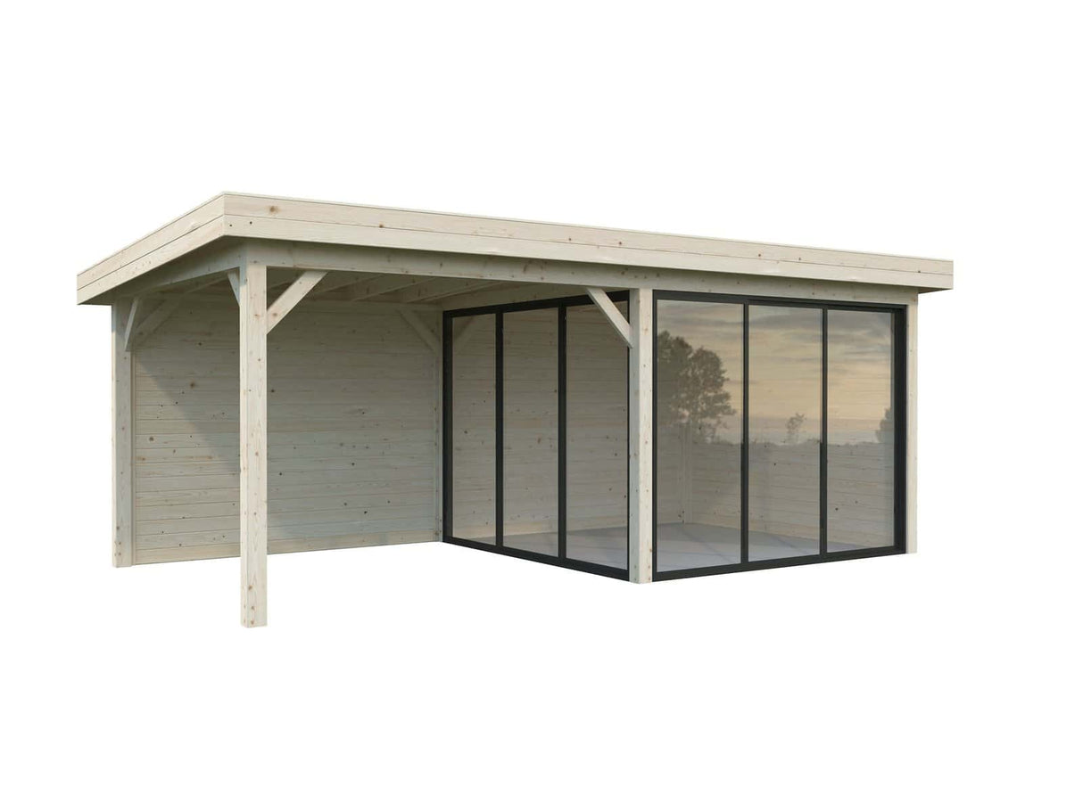 Lenna 16.6m2  Set 405/705 (5.88x3m) Kahe lükandukse ja varikatusega paviljon