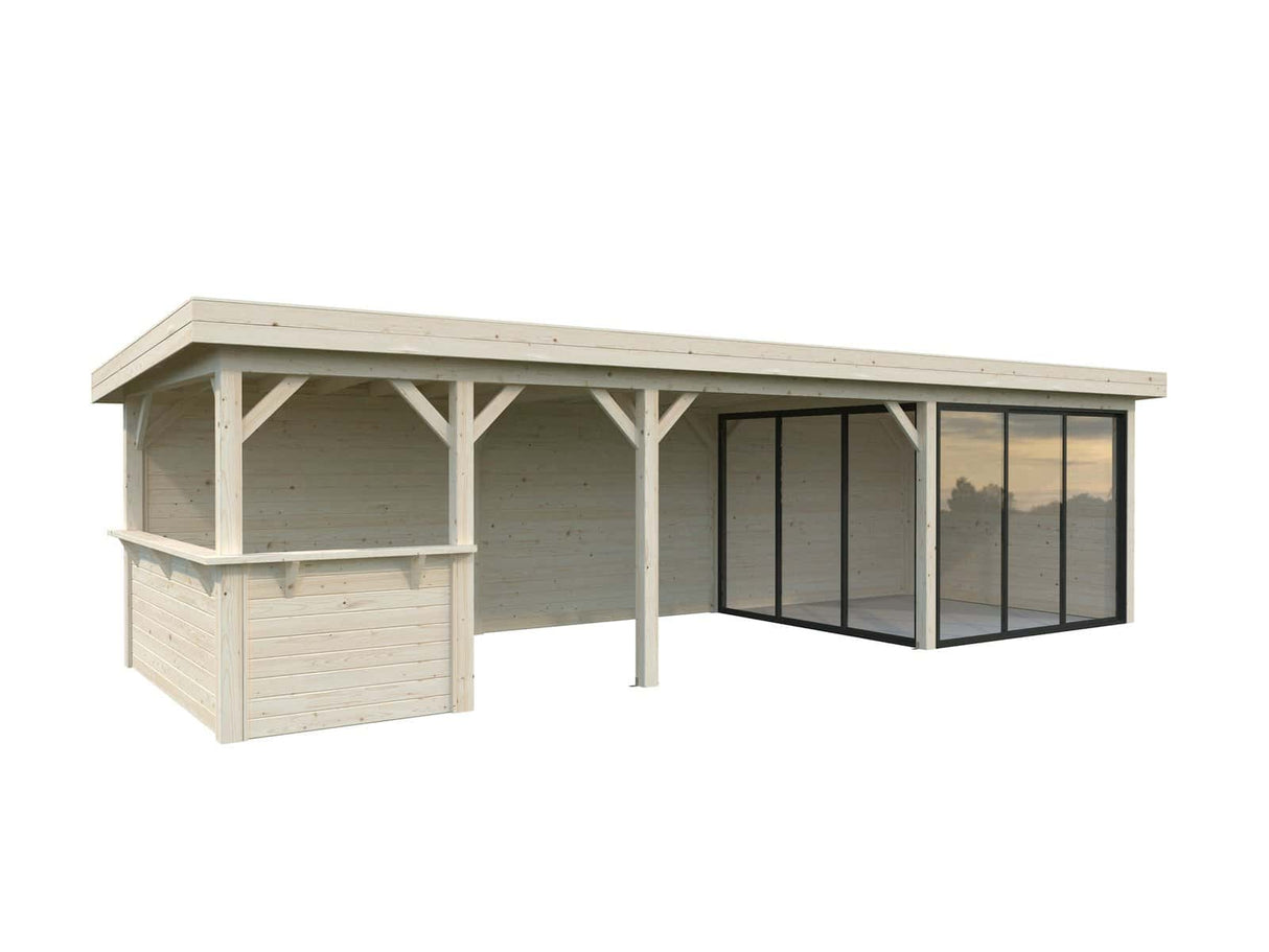 Lenna 24.9m2 Set 415/715 (8.76x3m) Lamekatuse ja kahe lükanduksega suur paviljon väliköögi osaga