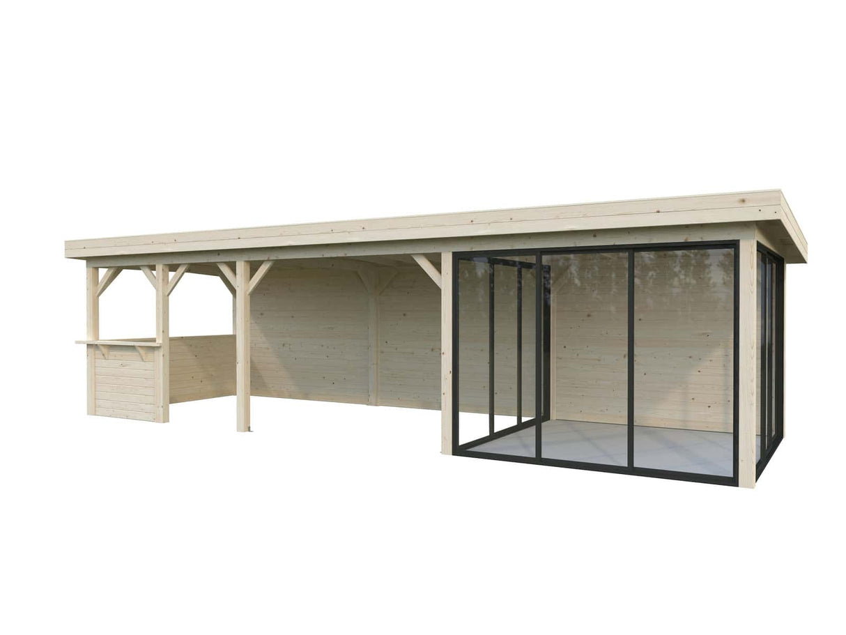 Lenna 24.9m2 Set 416/716 (8.76x3m) Lamekatuse ja kolme lükanduksega suur paviljon väliköögi osaga