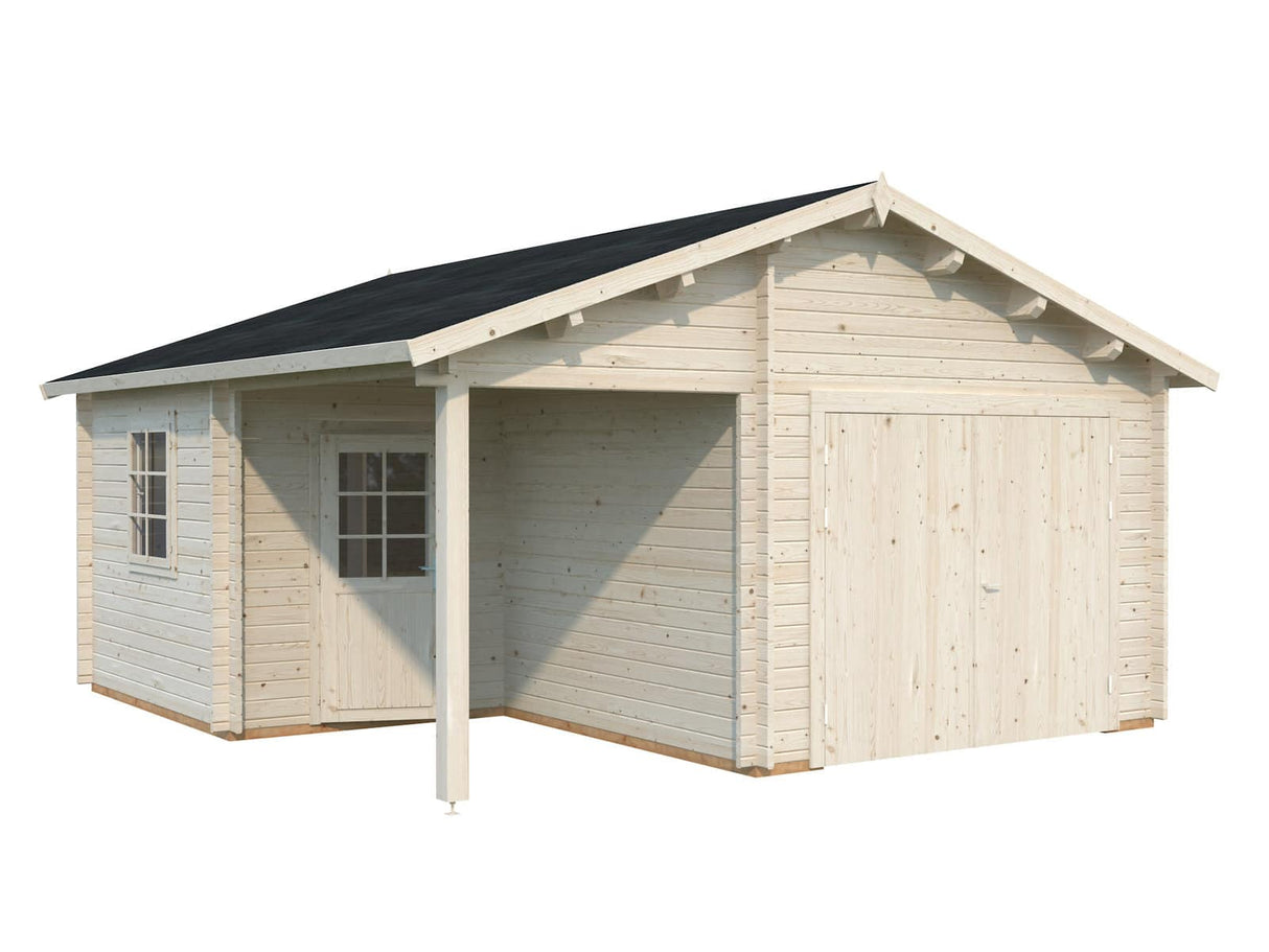 Roger 21.9+5.2m2 (5.1x5.5m | 44mm) Varjualusega freespruss-garaaž puidust uksega